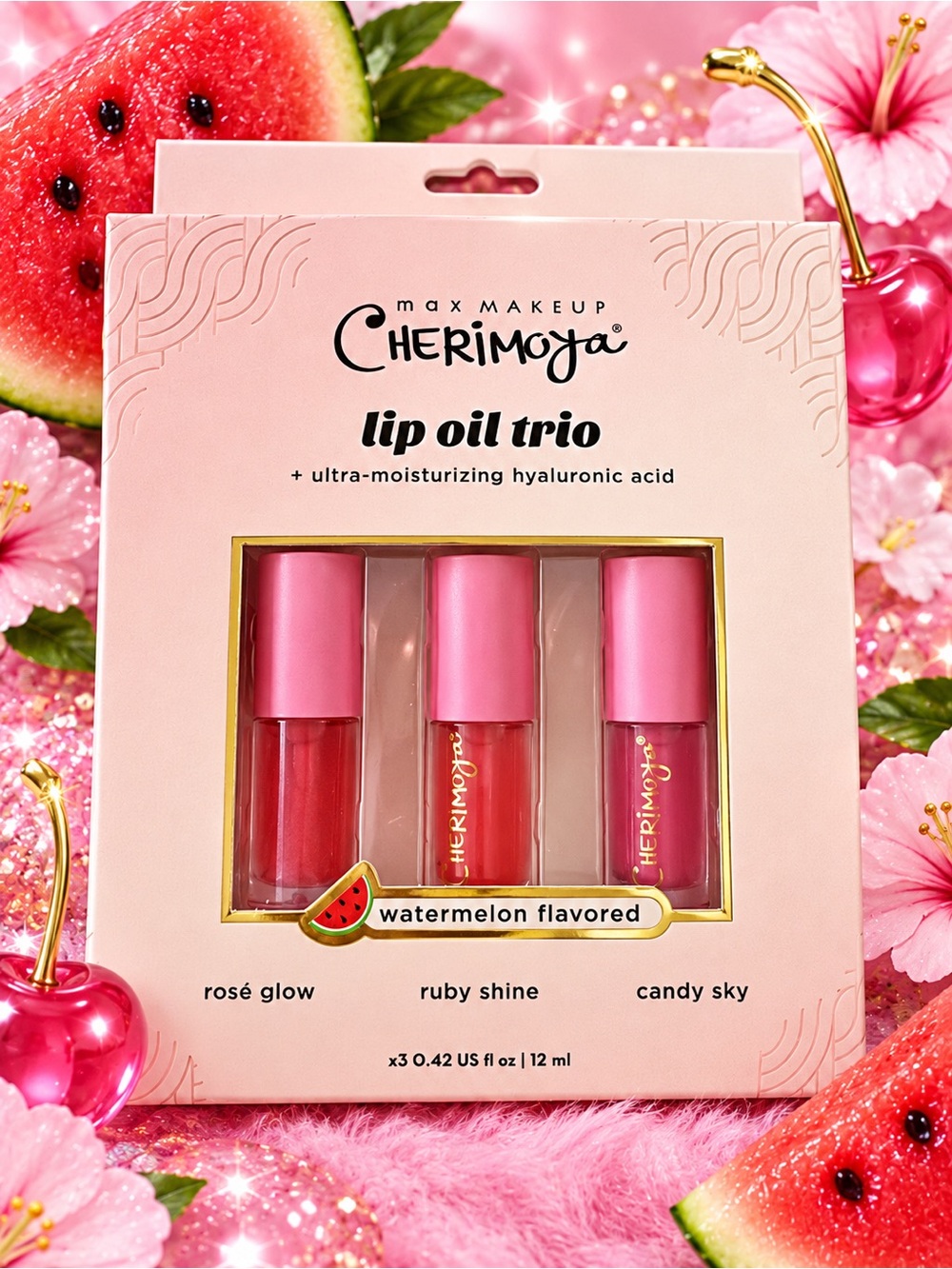 Lip Oil Trio - Watermelon Flavored (Rosé Glow, Ruby Shine, Candy Sky)